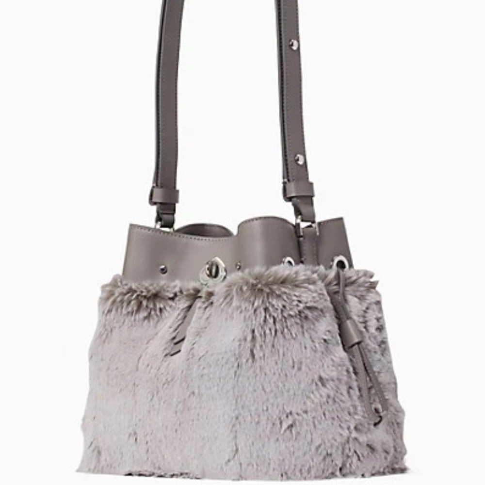 MAKE AN OFFER Kate spade grey cat faux fur marti small bucket bag crossbody - Picture 14 of 14